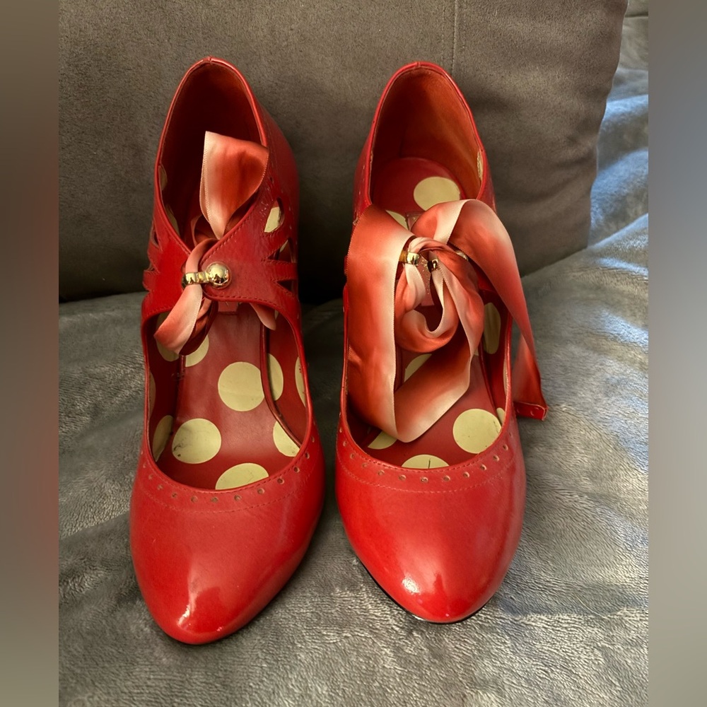 Betsey Johnson Red Heels with Ribbon Accent